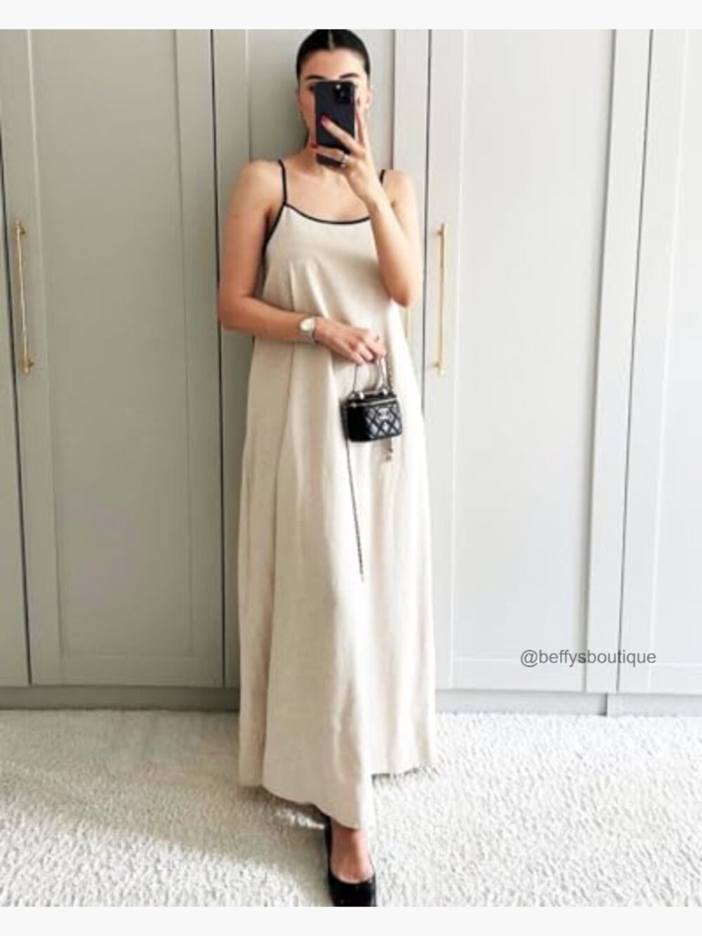 Linen Maxi Dress with Contrast Trim Spaghetti Strap Backless Casual Beach - Picture 2 of 7